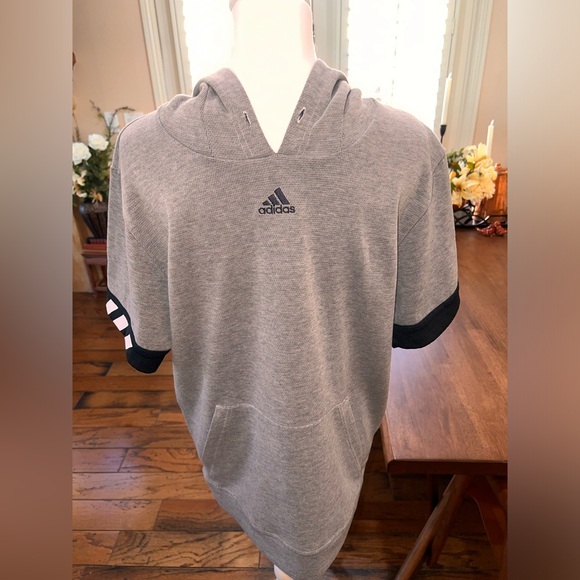 Adidas Cross Up 365 Short Sleeves Gray Hooded Sweatshirt Streetwear Y2K Sz M - Picture 2 of 7